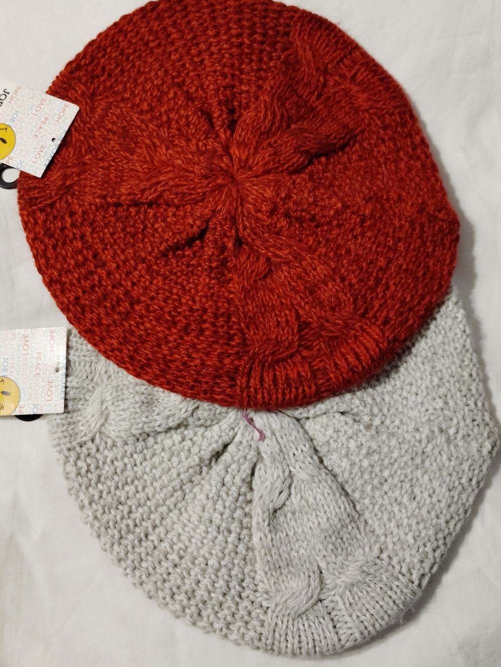 Cozy Knit Beanie - Rust Red and Light Gray - Unbranded